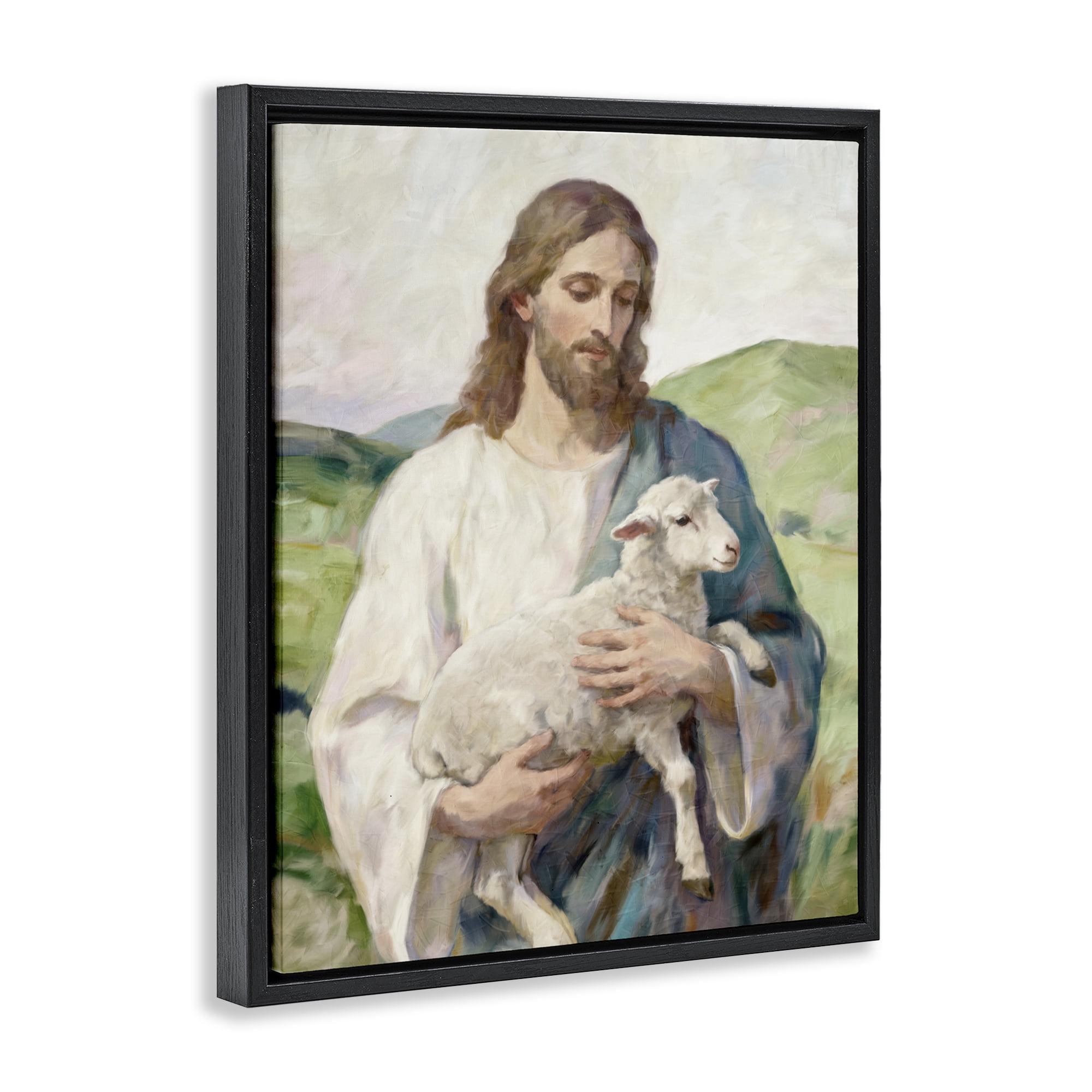 Stupell Industries Little Lamb & Spiritual Figure Black Framed Floater Canvas Wall Art, design by Kim Allen