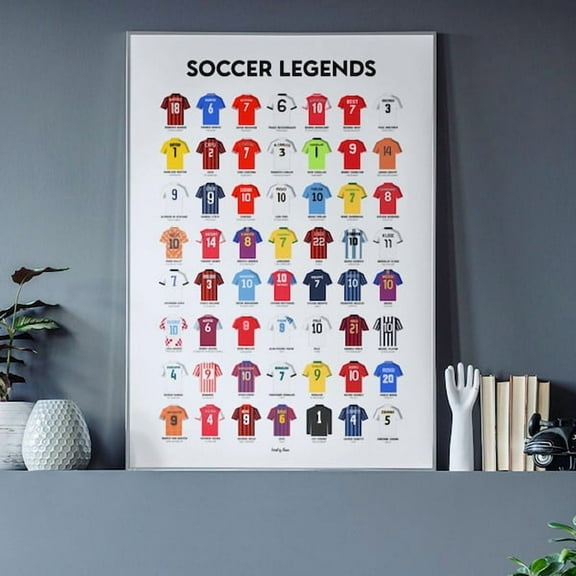 Soccer Legends Poster - Top 56 Best Football Players In History All Over The World - Jersey, Number, Nickname- Wall Art Print, 8x12 UNFRAMED