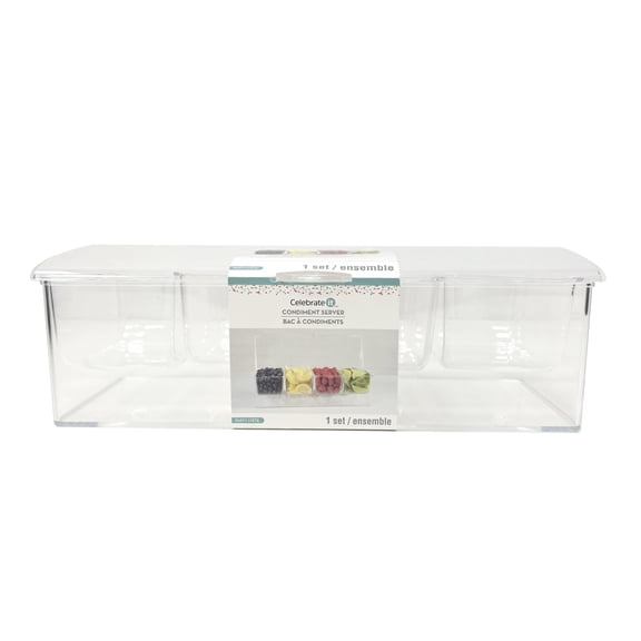 Celebrate It Chilled Condiment Server - 4-Compartment Garnish Tray with Ice Base - Clear - 16" x 6.22" - 1-Pack