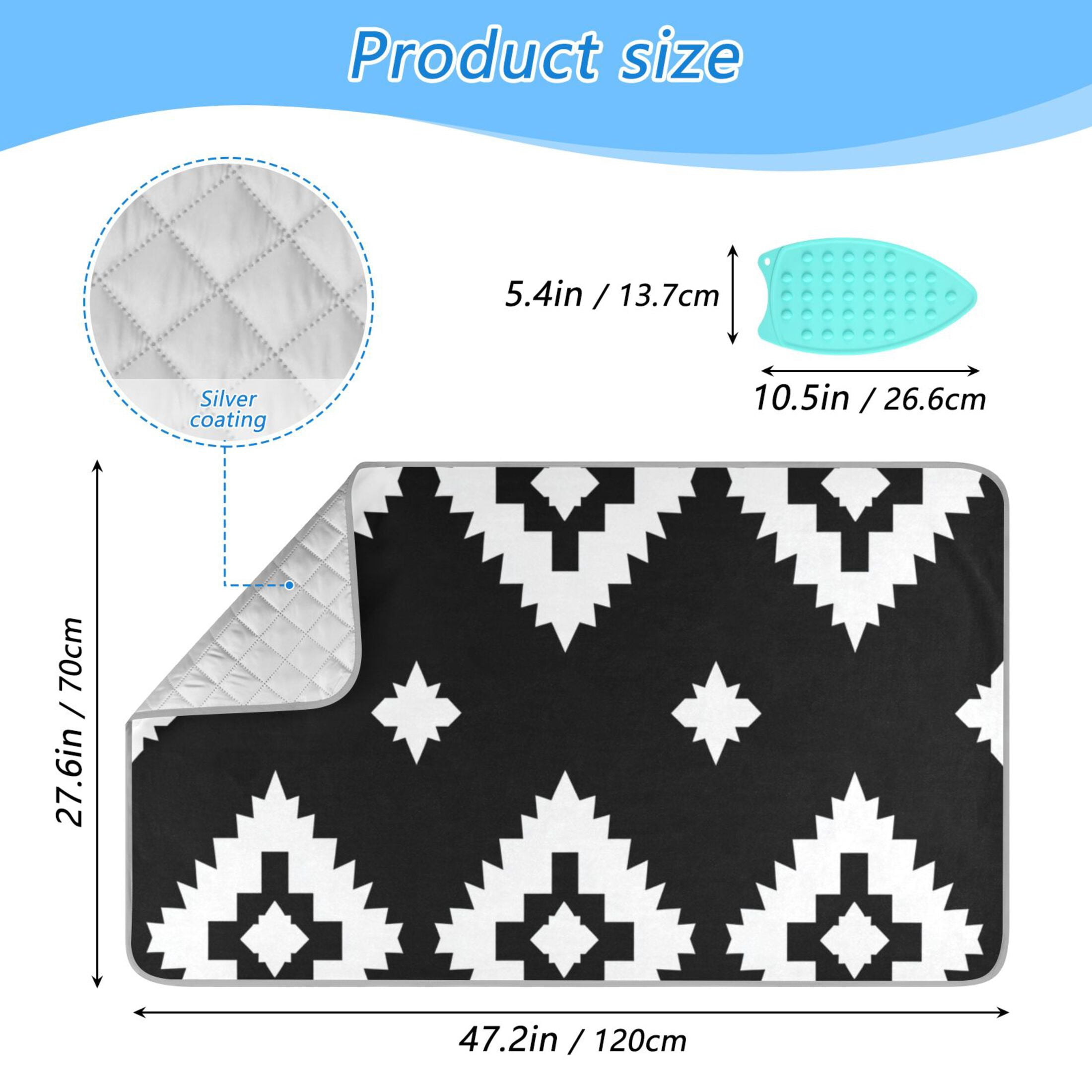 Black Regular Squares Ironing Mat Blanket Portable Travel Ironing Pad Heat Resistant Pad 47.2" x 27.6”