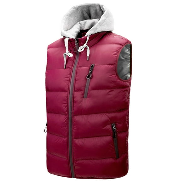 Busydd Mens Puffer Vest Casual Hooded Men's Outerwear Vests Color Patchwork Zipper Sleeveless Puffer Vest Trendy Lightweight Warm Winter Vest Jacket with Pockets
