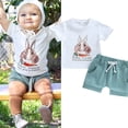 thumbnail image 2 of Huowey Boys Toddler Easter Summer Short Outfits Short Sleeve Bunny Letter Print Crewneck Shirt And Shorts Casual Fashionable Cozy Two Piece Holiday Playwear Dailywear,White,0-6 Months, 2 of 6