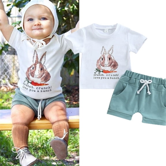 TrendOFT My First Easter Baby Boy Outfit Short Sleeve Shirts And Shorts Casual Summer Two Piece Holiday Party Outfits Set White 18-24 Months