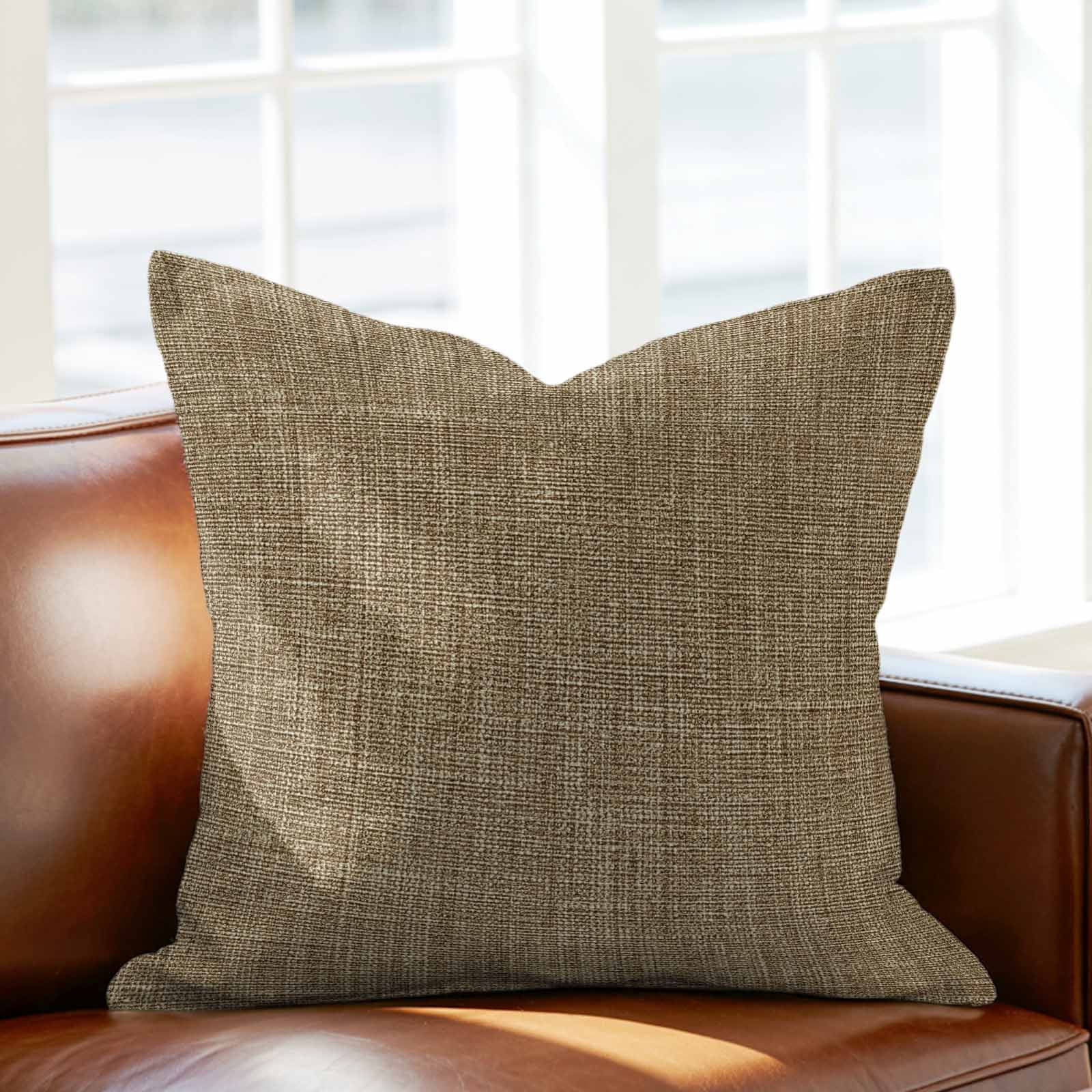 Brown Pillow Covers 24x24 Inch, Farmhouse Burlap Solid Beige Color Modern Linen Texture Linen Pillowcase with Invisible Zipper, Decorative Throw Pillow Covers Cushion Case for Couch Sofa Bed