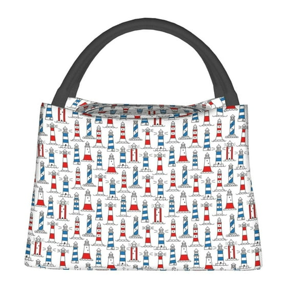 Fotbe Lighthouse And Beacon Bolsa Térmica Portátil con Estampado, Bolsa de Entrega de Alimentos Aislada, Bolsa Reutilizable de Gran Capacidad para Comidas y Supermercado