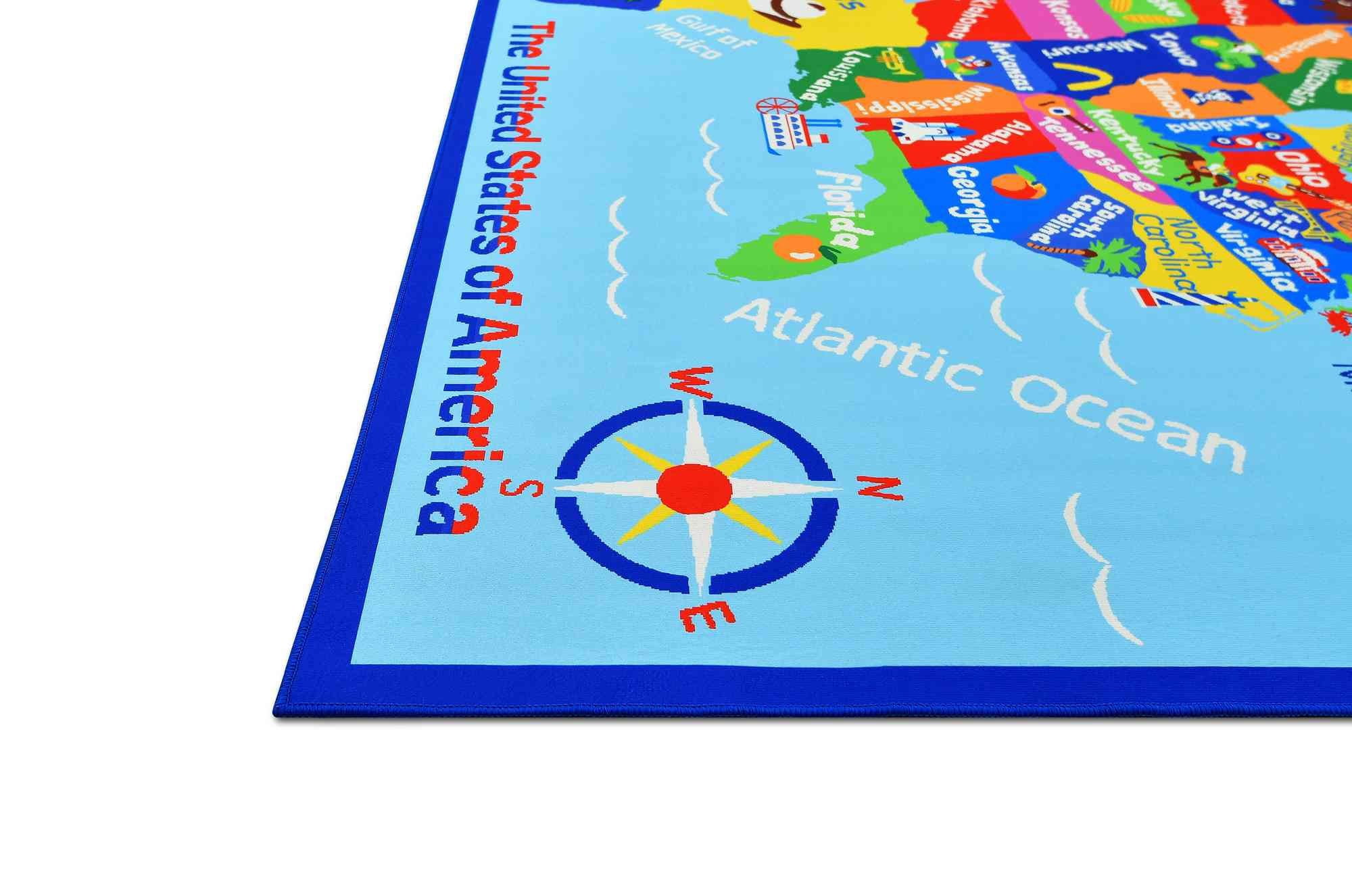 USA Map Kids Educational Play mat for School/Classroom / Kids Room/Daycare/ Nursery Non-Slip Gel Back Rug Carpet-8 by 10 feet