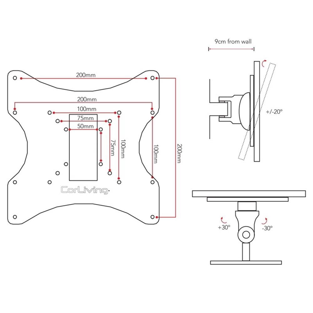 CorLiving TV Tilt Swivel Wall Mount for 10" - 32" TVs