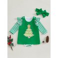 thumbnail image 3 of Suealasg Baby Girl 3Pcs Christmas Outfits Infant Girl Spring Fall Clothes Long Sleeve Striped Print Romper + Christmas Tree Print Dress +Headband Set 0-18 Months, 3 of 8