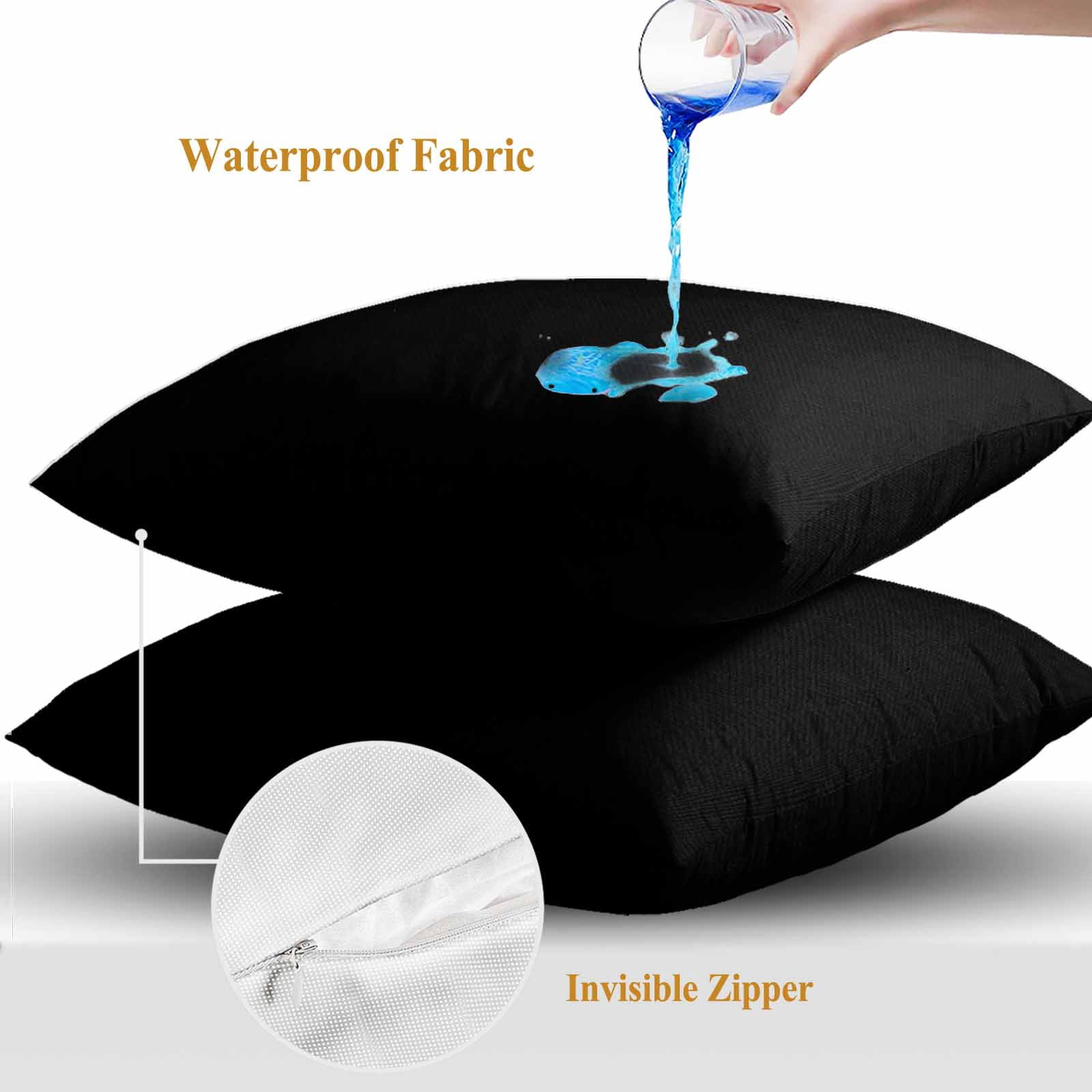 Black Throw Pillow Covers 18x18 Inch Set of 2, Farmhouse Solid Black Color Modern Art Waterproof Outdoor Pillow Covers, Decorative Cushion Pillowcases for Couch, Sofa, Bed, Garden, Patio