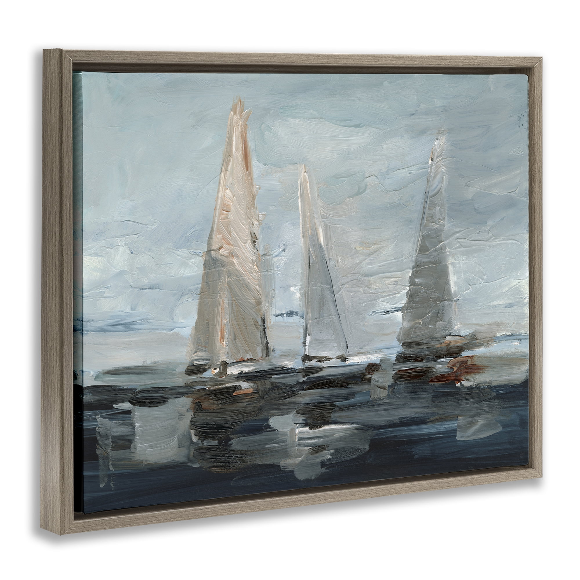 Stupell Industries Painterly Sailboat Trio Transportation Painting Brown Floater Framed Canvas Art Print Wall Art, 31 x 25
