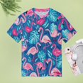 thumbnail image 4 of Flamingo Pattern Womens Tops Women's Fashion Casual Short Sleeve Flower Print Round Neck Pullover Top Blouse, 4 of 6