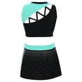 thumbnail image 3 of Doomiva Kids Girls 2 Piece School Cheerleading Uniform Outfit Shiny Sleeveless Crop Top with Skirt Set Cheer Fancy Dress Blue Green 16, 3 of 6