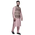 thumbnail image 2 of Atasi Mandarin Collar Traditional Solid Kurta Pajama With Printed Jacket Set, 2 of 3
