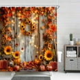 thumbnail image 4 of Fall Barn Door Shower Curtain, Pumpkin Maple Leaves Thanksgiving Harvest Autumn Farmhouse Bathroom Curtains, Rustic Sunflower Country Wooden Bathroom Accessories Set with Hooks, 72x72IN, 4 of 6