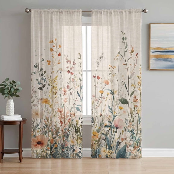 Vintage Botanical Sheer Curtains 72 Inch Length 2 Panels Set, Spring Floral Summer Botanical Rustic Voile Window Treatment Rod Pocket Curtains Sheers Drapes for Bedroom/Living Room/Kitchen 52"x72"x2
