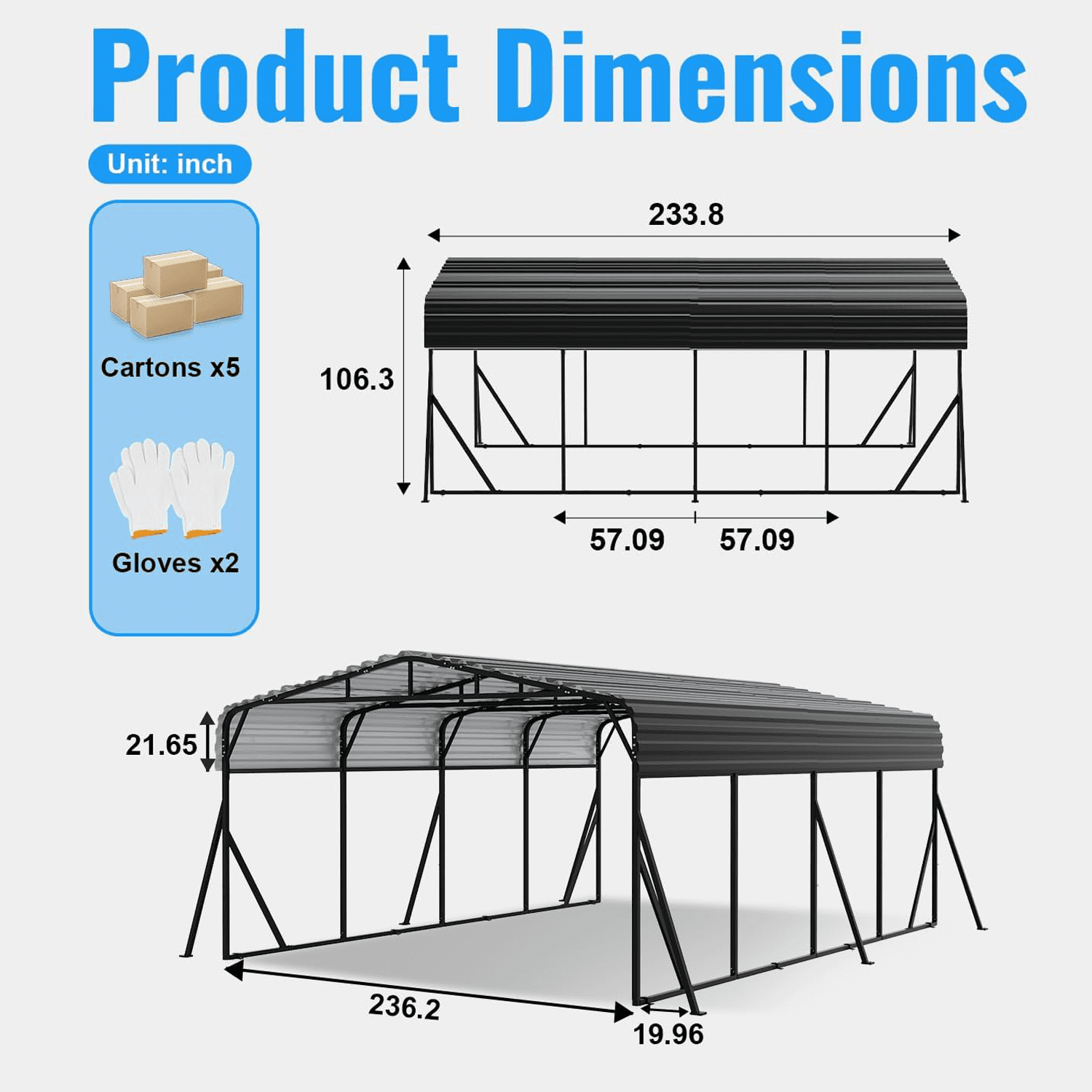 WUKHG 20x20FT Heavy Duty Metal Carport, Outdoor Car port Canopy with Iron Roof, Durable All-Weather Shelter for Cars, Trucks, Boats & Outdoor Equipment, Easy Quick-Install Assembly