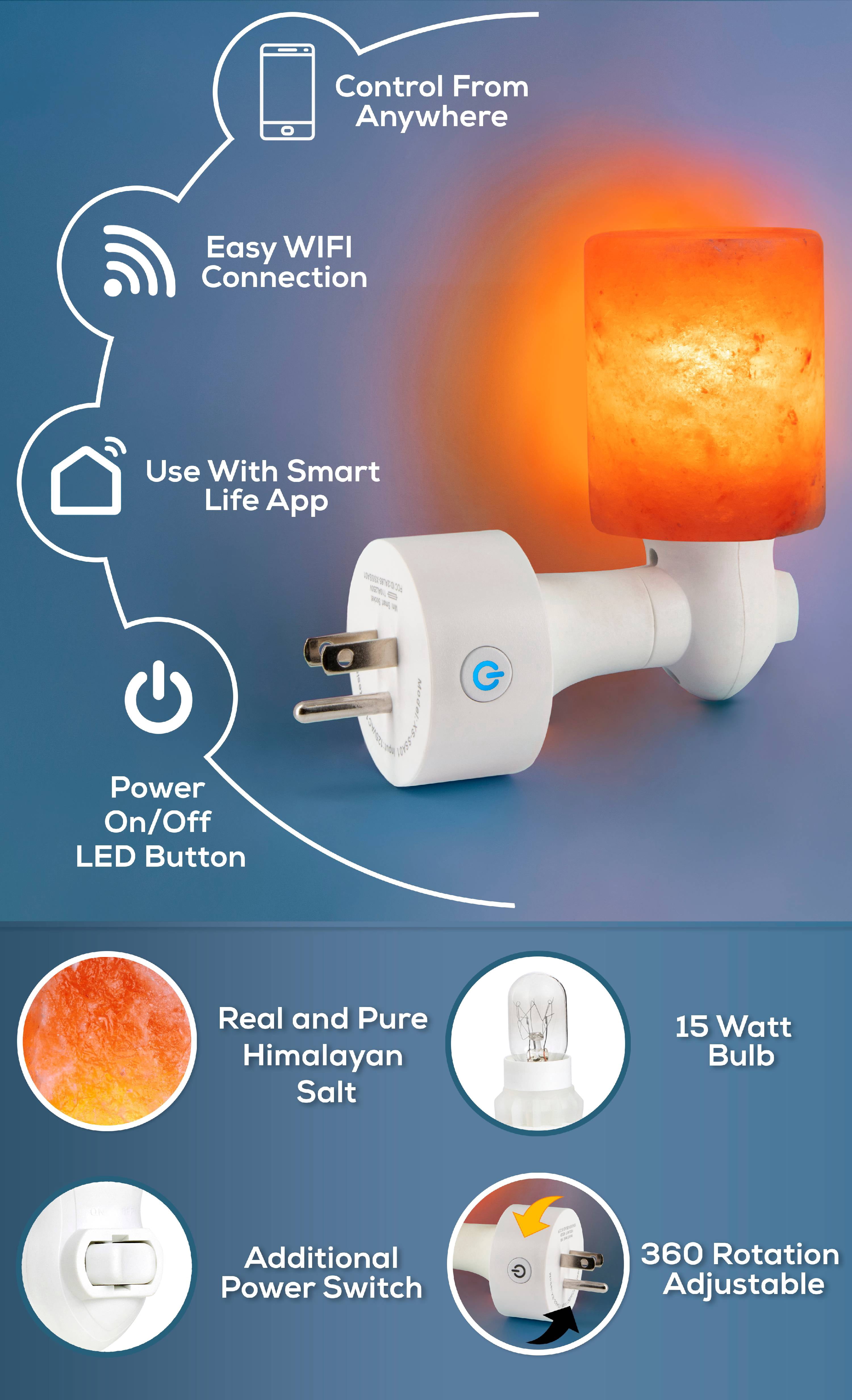 Feel Good Light Co. - WiFi Smart Plug Himalayan Salt Crystal Night Light Lamp Wall Plug-in Light Works with Alexa, Google Home and IFTTT, UL-approved, Hand-Carved Cylinder Shape