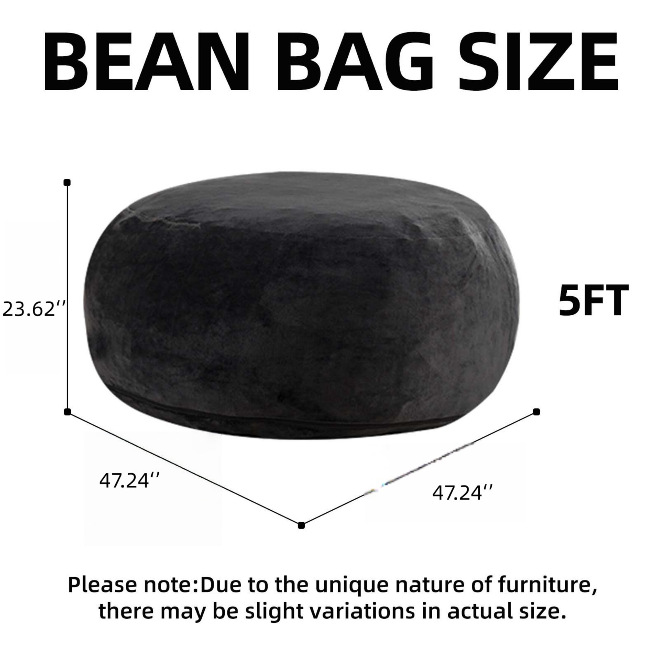 ShiKeyi 5FT Bean Bag Chairs for Adults & Teens, Memory Foam Filler Round Sofa Lounge Chair with Removable Washable Flannel Cover for Bedroom Dorm, Black