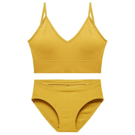 

Women Wheel-Free Bra And Panty Set Removable Chest Pad Elastic Underwear