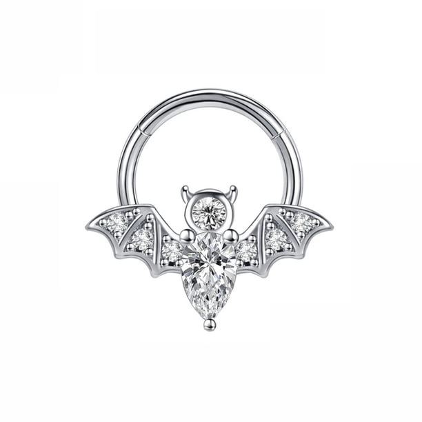 Halloween Punk Body Piercing Nariz Joyería 16G Espaciador Damas Hombres Acero inoxidable 316L Cirugía Pezón Anillos Lindo Murciélago Halloween Nariz Anillos Bisagra sin costuras Segmento Clicker Pend JAMW Sencillez