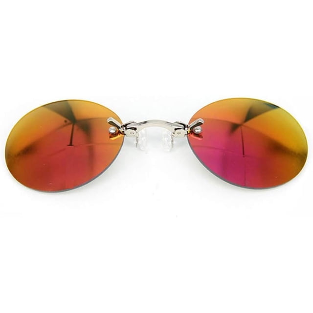 YAMEE Retro Round Clip-On Nose Sunglasses Matrix Morpheus Movie Rimless Clamp Glasses, 4 Colors