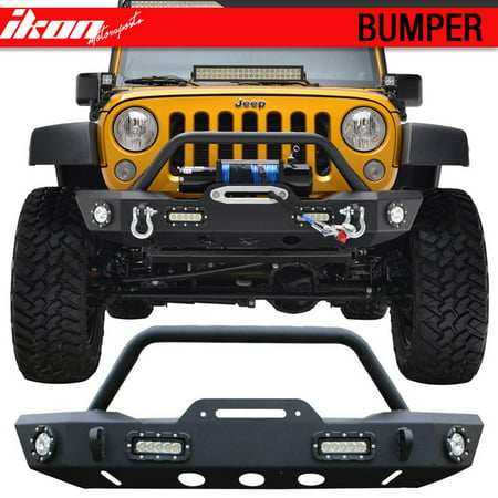 Fits 07-17 Jeep Wrangler Jk Front Bumper Rock Crawler Winch Plate With Led (Best Jeep Front Bumper)