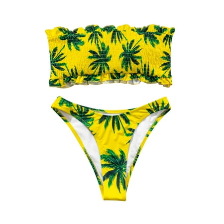 

Swimsuits for Women Swimsuit Waist Quality Bikini Set Low Up Lace Tree Printed Pleated Cocoa Swimwears Tankinis Set Fashion Swimwears