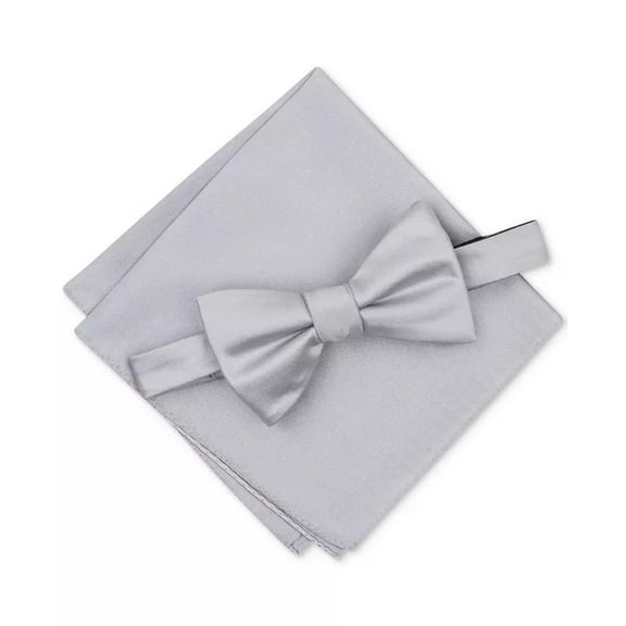 Alfani SILVER Men's Solid Texture Pocket Square and Bowtie, US One Size