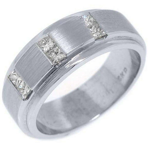 14k White Gold Mens Princess Cut 6-Stone Diamond Ring .65 Carats
