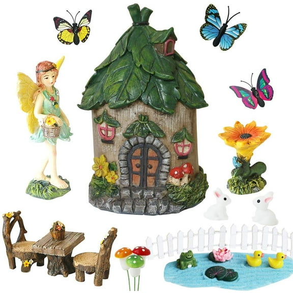 Miniature Fairy Garden Accessories Outdoor Small Fairy Garden Kits Fairy Garden Decor Fairy Figurines Home Yard Garden Patio Garden Decorations Fairy House Table Chair Set Fairy Garden Fairies Kit