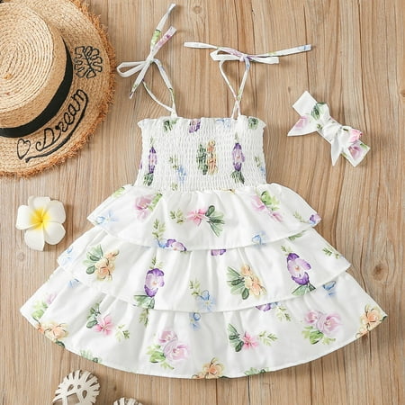 

Aayomet Dresses For Girls Toddler Kids Girls Riched Ruffles Floral Strap Summer Beach Dress Princess Dresses Casual Clothes 4Y White 6 Months