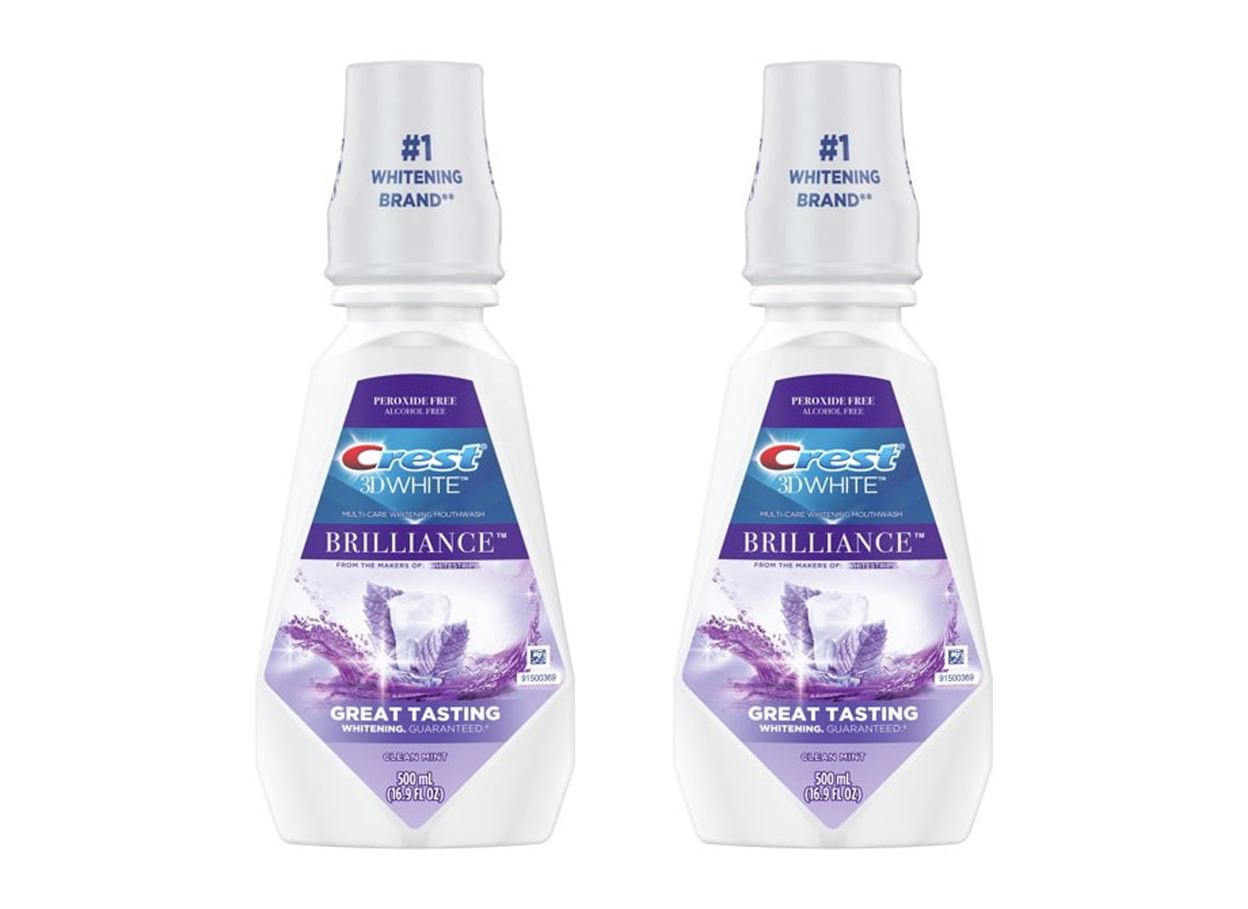 Crest 3D White Brilliance Alcohol Free Whitening Mouthwash, Mint, 500 mL, 2 Pack