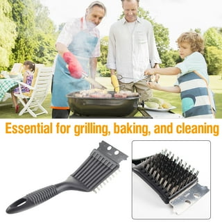 Faslmh Barbecue Grill Scraper and Brush Wooden Handle and Replaceable Stainless Steel Bristles Head, No Scratch Cleaning for Ceramic, Size: One size