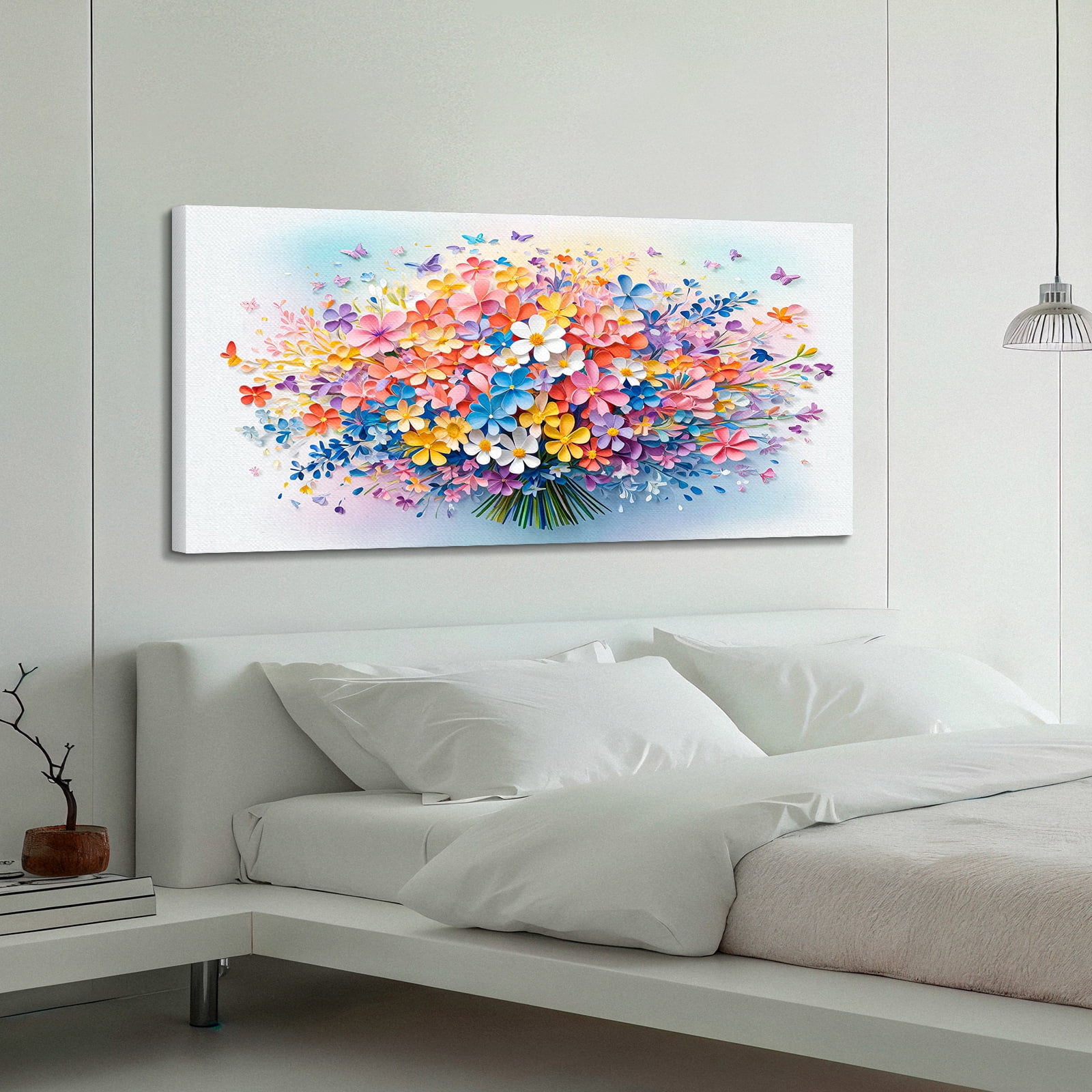Oversized Floral Paintings, Large Canvas Wall Art for Living Room Bedroom Decor, Abstract Landscape Artwork Nature Flower Pictures Prints for Office Home 40x20"