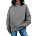 thumbnail image 5 of Women's Mock Neck Tunic Sweatshirt, Side Slit Hem Long Sleeve Pullover, Mid-Length Casual Top, Solid Color High Neck Blouse, Comfortable Stretch Knit Tunic for Women Grey S, 5 of 7