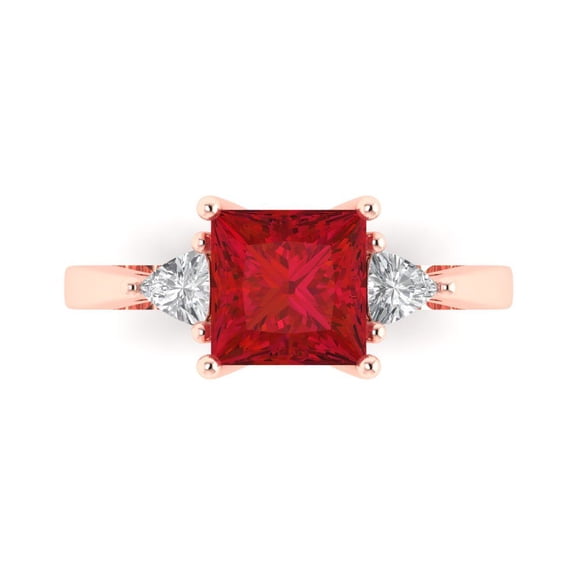 Three-Stone Engagement Ring for Women - 2.32ct Simulated Ruby in 18K Rose Gold Promise Ring