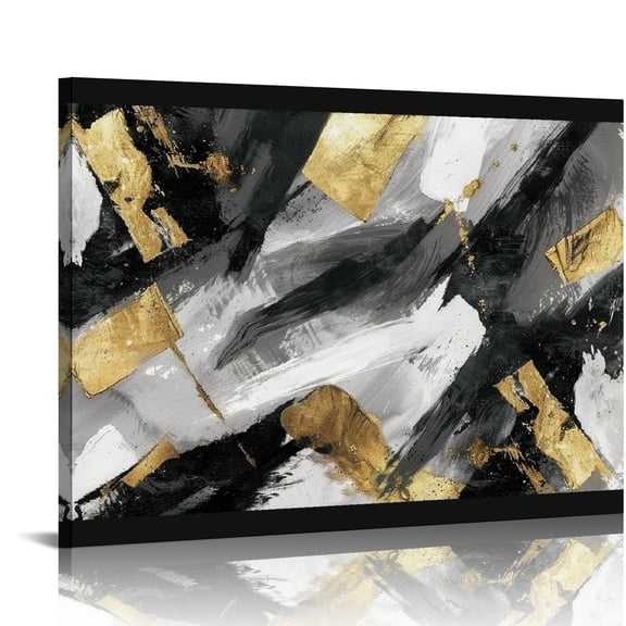 Acheng Wall Art Black And Gold Canvas Wall Decor Framed Abstract Artwork Painting for Bedroom Home Office Wall Decorations 20x16in