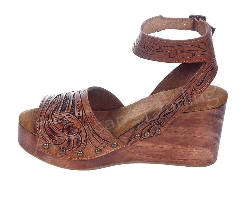 leather tooled wedges