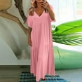 thumbnail image 2 of LNWUY Women Summer Dresses V-Neck Maxi Dress Tiered Silhouette with Flutter Sleeve Backless Elastic Waist Flowy Dress Pink S, 2 of 7