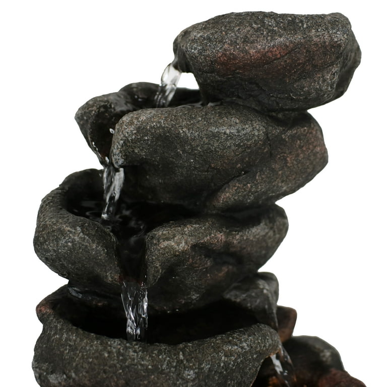 Sunnydaze Rocky Falls Indoor Tabletop Water Fountain with LED