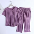 thumbnail image 2 of Tnhcen Women's Built-in Bra Modal Pajama Set Short Sleeve Capri Pants Sleepwear Plus Size Comfortable Loungewear XL-3XL Purple, 2 of 5