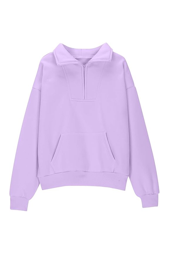 Girls Half Zip Solid Color Pullover Hooded Sweater with Pocket Autumn Outerwear Size:11-12 Years
