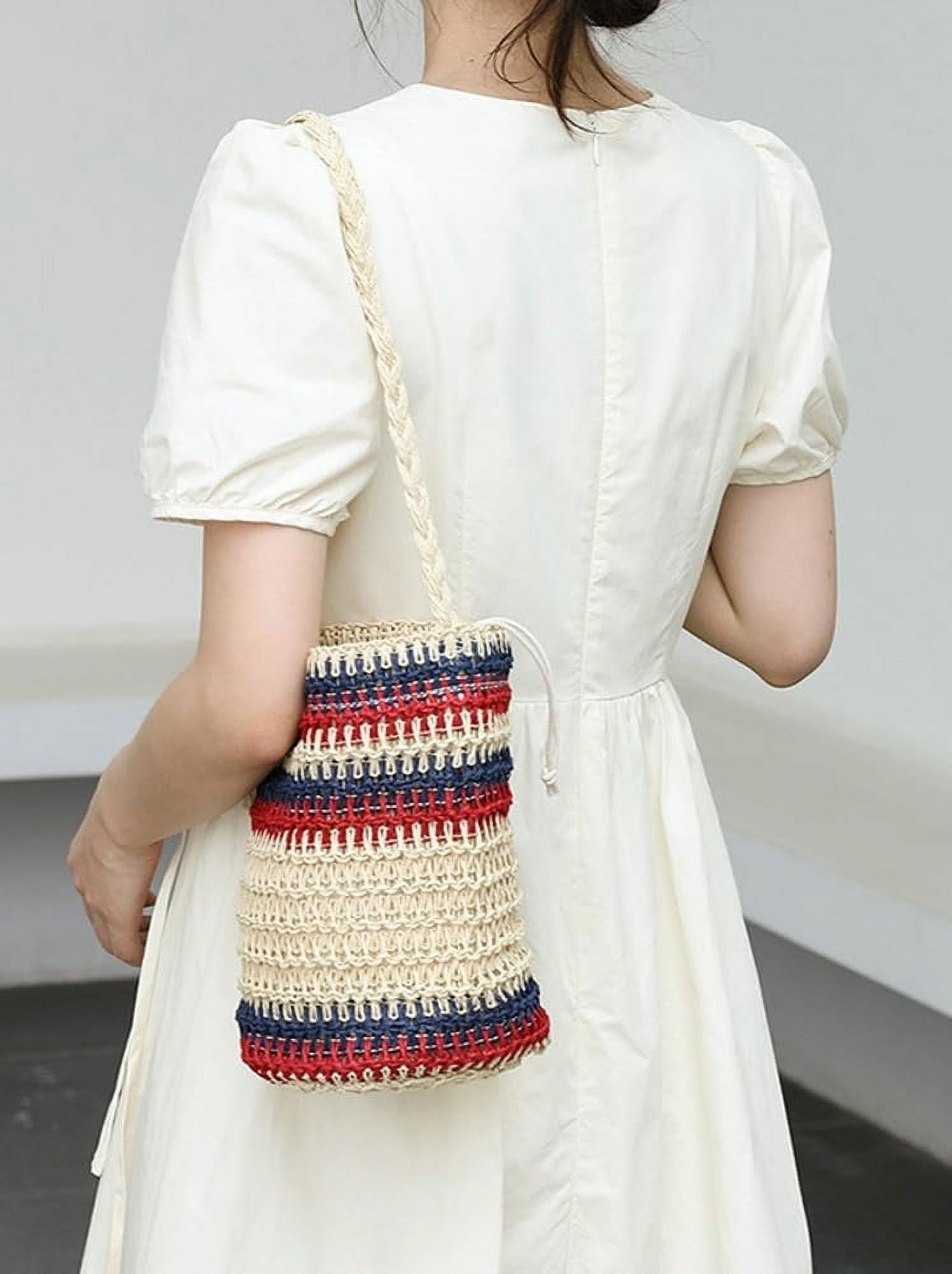 Straw Bag for Women Summer Beach Shoulder Purse Tote Handbag Woven Large Rattan Bucket Top Handle Satchel for Vacation