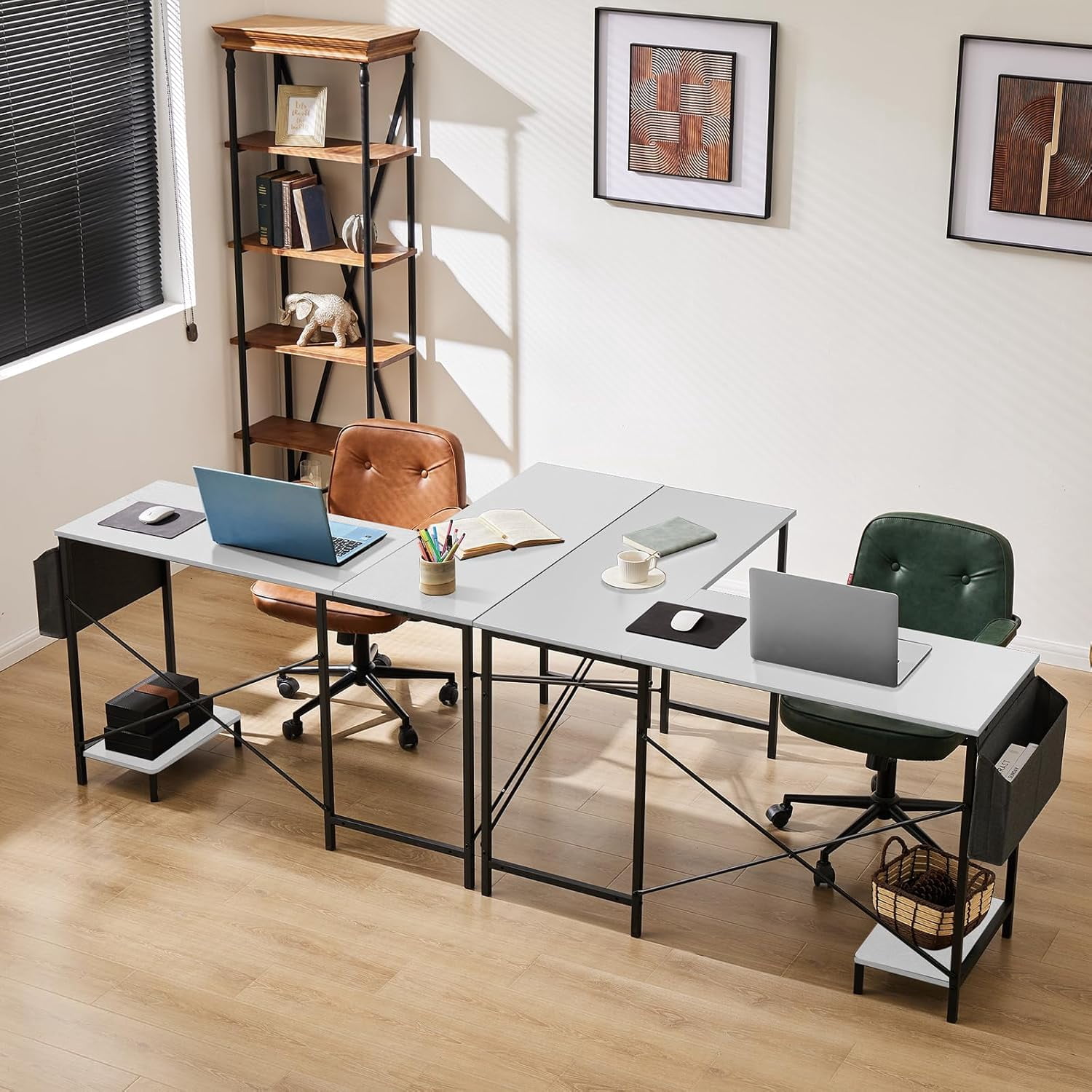 Bigleap L Shaped Computer Desk - Gaming Table Corner Desk 50 Inch PC White Writing Desk Study Desks with Wooden Desktop CPU Stand Side Bag Reversible for Home Office Room Small Space, White