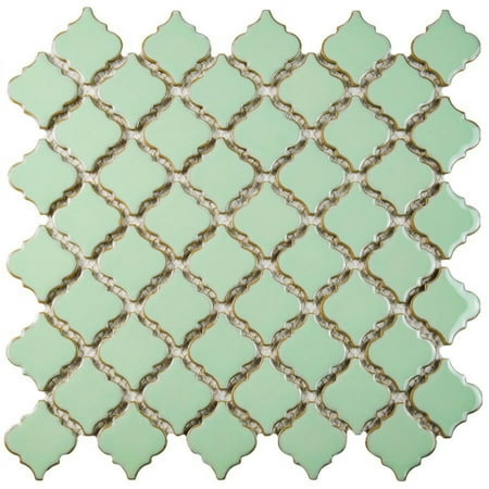 SomerTile 12.375" x 12.5" Antaeus Light Green Porcelain Mosaic Floor and Wall Tile (10 Tiles/ 10.7 sqft.)