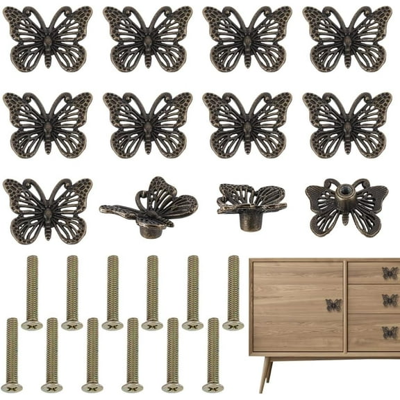 12 Pcs Vintage Butterfly Cabinet Knobs Bronze Decorative Drawer Pulls