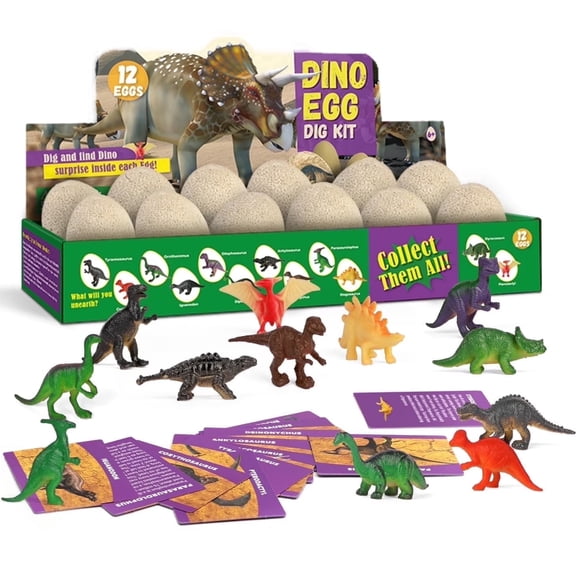 Piano Potato Dinosuar Egg Dig Kit for Kids - 12 Surprise Dinosaur Egg Toys - Dinosaur Egg Excavation Kit, Dinosaur Digging Set for Kids, Dinosaur Fossil Egg Kit, Digging Toy for Kids Ages 6-12