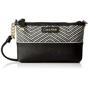 NWT Calvin Klein Women's On My Corner Raffia Crossbody, Black/White Chevron