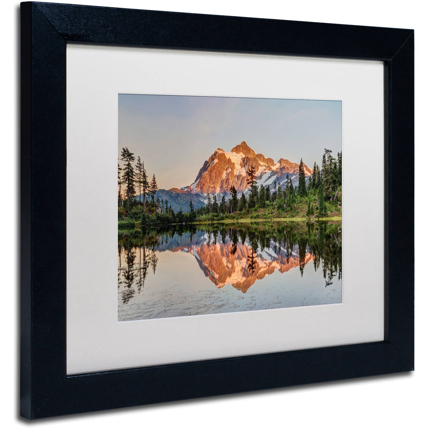 Trademark Fine Art 'Picture Lake Sunset' Canvas Art by Pierre Leclerc, White Matte, Black Frame