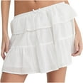 thumbnail image 3 of Jinhomg Womens Cute Swing Skirt 2025 Trendy Tiered Ruffled A-Line Skirts Flowy Swing Elastic High Waist Mini Skirt Ladies Summer Y2K Skirts White S, 3 of 5